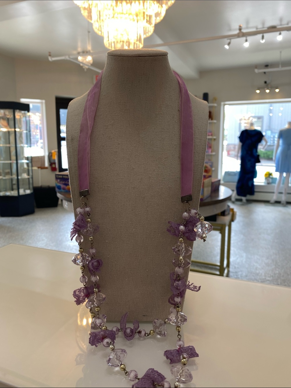 Lavender Floral Beaded Necklace - Unbranded